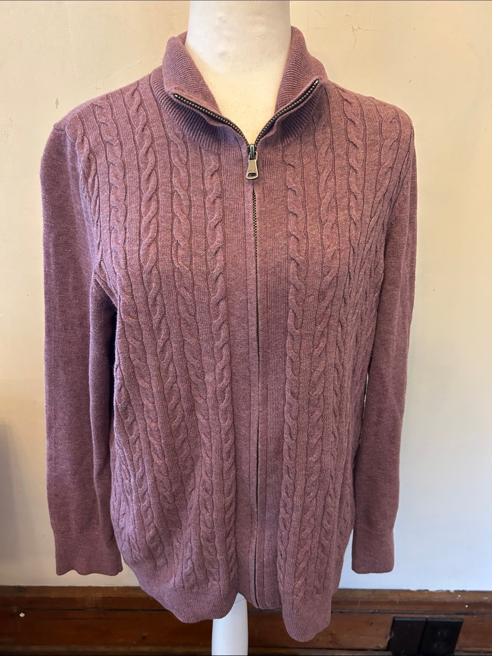 Talbots Cable Knit Zip-Front Women's Cardigan in Dusty Mauve Size XLP EUC